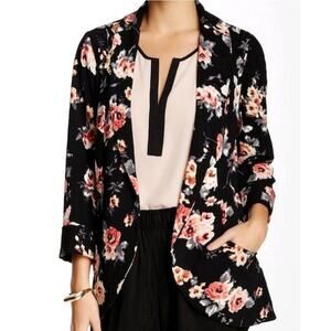 Daniel Rainn Open Front Black Floral Blazer Womens Small